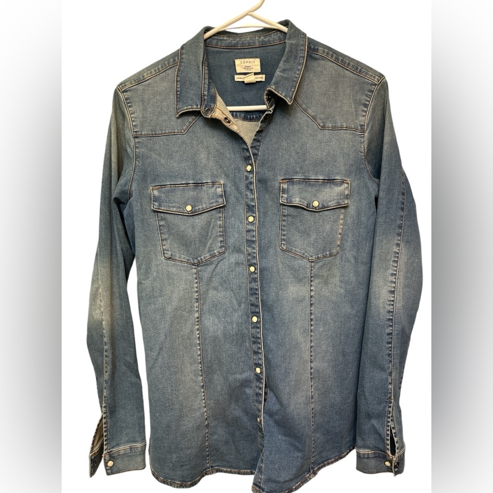 Vintage Esprit fitted faded long sleeve denim shirt